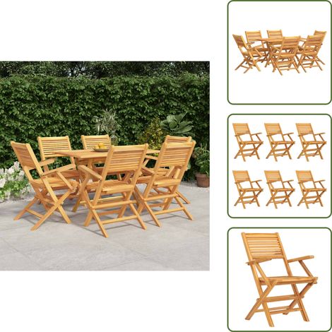 Ensemble à manger de jardin 7 pcs Bois de teck solide - Salon De Jardin - Mobilier De Jardin - Table De Jardin - Chaises De Jardin - Bois De Teck (1/5)
