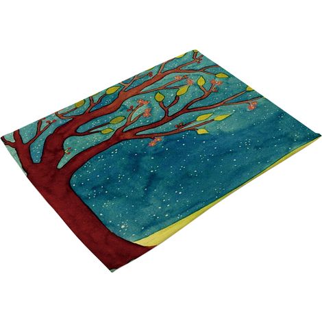 Nappe De Table En Coton Et Lin Motif Arbre Lavable Résistante À La Chaleur Pour Cuisine Salle À Manger Lot De 6 (1/3)