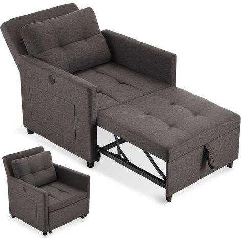 Fauteuil-lit Toyama, 3 en 1, dossier réglable en 6 positions - gris foncé (1/5)