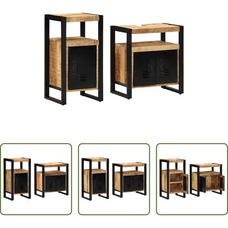 Badezimmerregale - Badezimmermöbel-Set 2 pcs Braun Massives rohes Mangoholz (1/5)