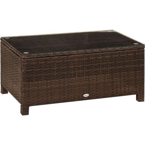 TAVOLINO DA GIARDINO IN RATTAN CON TOP VETRO 85 X 50 X 39 CM MARRONE (1/5)
