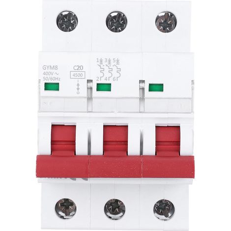 Disjoncteur miniature GYM8-C45 3 pôles 20A 400VAC, avec barre de connexion bilatérale pour câblage (1/5)