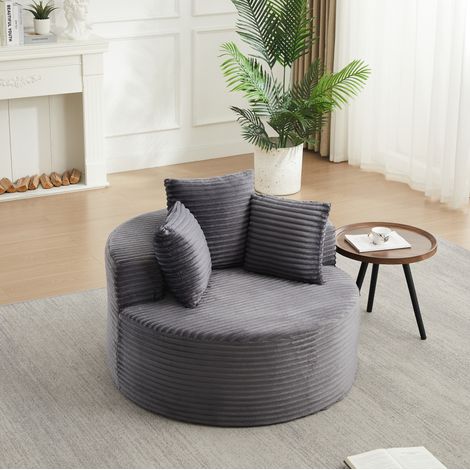 Poltrona rotonda in velluto a coste 110 cm con 3 cuscini, grigio DESVIAE (1/5)