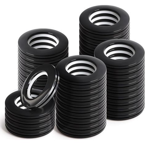 Anillas para cortinas de 42 mm de PP - 48 piezas negras para barra de cortinas - Anillas de ojal para bricolaje y ventanas (1/5)