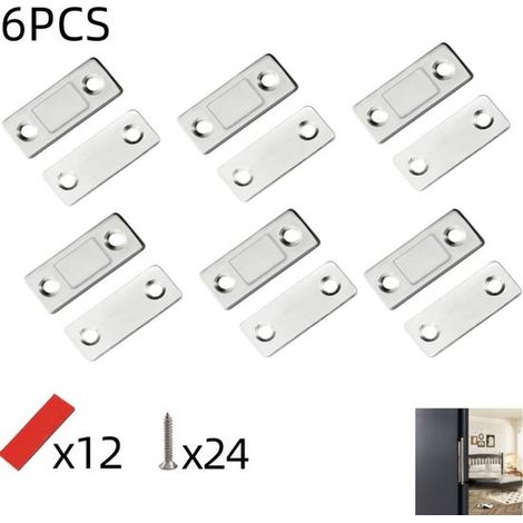 Set mit 6 magnetischen Saugnäpfen für Türen und Schubladen – Geeignet für Küchenschränke, Kleiderschränke und Schiebetüren – Silber – 42 x 17 mm
