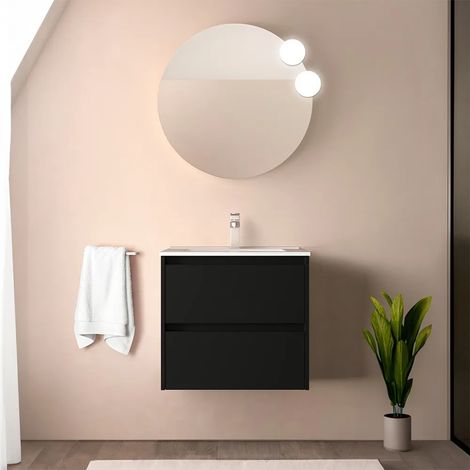 Mobile bagno sospeso 70 cm nero satinato con specchio e lavabo Gaya (1/5)