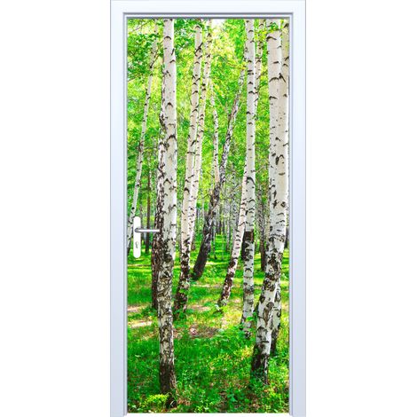 Adhesivo de tela para puerta con diseño de bosque de abedules 875PD