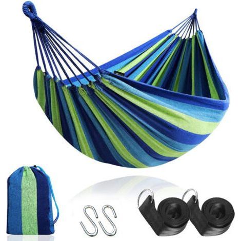 Hamac extérieur Double Coton Jardin, Hamac Toile adapté pour Porche, Voyage, Camping (1/4)
