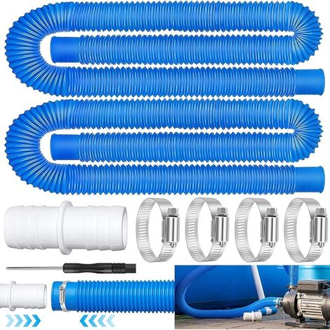 Juego de 2 mangueras para piscina de 32 mm, 150 cm de manguera de plástico con 4 abrazaderas metálicas, 1 destornillador y 1 adaptador de manguera para bomba y filtro de piscina para piscinas elevadas (1/5)