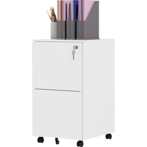 2-Drawer Vertical Filing Cabinet with Lock 5 Wheels, Steel Mobile File Cabinet, for A4, Legal Letter Size, Pre-Assembled Body, White (1/5)