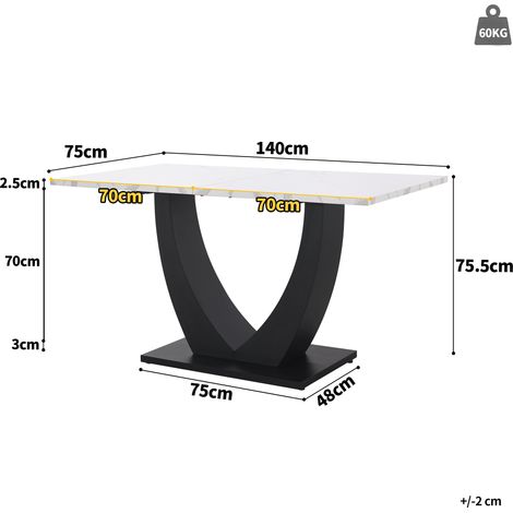 Ensemble table à manger 5 pièces, table de cuisine moderne avec 4 chaises, design en U, plateau marbre blanc, pieds noirs, chaises de salle à manger velours gris. (1/5)
