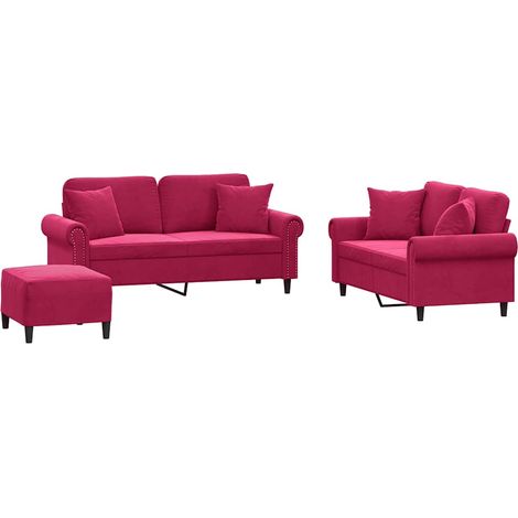 Maison Exclusive - Set di Divani 3 pz con Cuscini Rosso Vino in Velluto