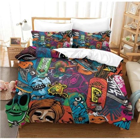 Skate Graffiti Housse De Couette Parures De Lit en 3D pour Adulte Enfants, Microfibre Ensemble De Literie Taies 200x200cm - AK6 (1/4)