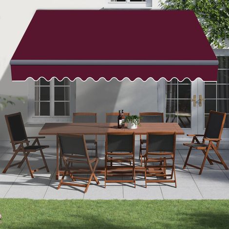 Greenbay Garden Manual Awning with Grey Frame Patio Canopy Sun Shade Retractable Shelter 3 x 2.5m Wine Red (1/5)