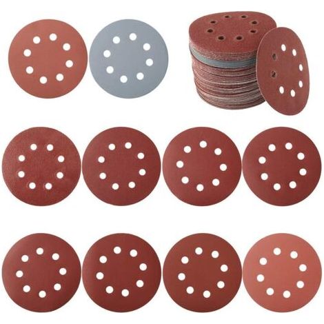 royaluxe-100 PCS Disque de ponçage, disque abrasif, papier sablé, papier de verre pour grain de ponceuse circulaire 80/180/240/320/400/800/1000/1500/2000/3000 125 mm
