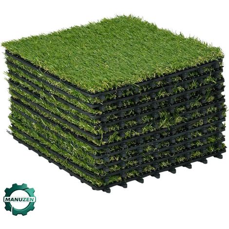 Manuzen - Gazon Synthétique Dalles 10 30x30 Vert Épaisseur 3,5 Cm (1/4)