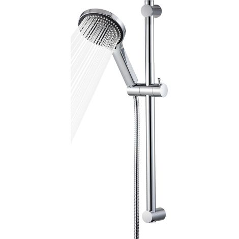 Barre Douche 60 cm, Colonne de Douche avec Pommeau de Douche, Douchette à Main avec 6 Types de Jets et Tuyau de 1.6 m, Chromé