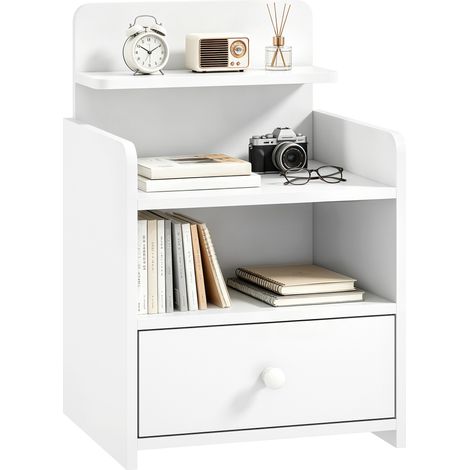 Bedside Table, Drawer and Shelf, 40 x 35 x 60 cm, White (1/5)