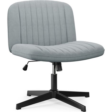 Chaise de Bureau sans Accoudoirs - Rattantree Fauteuil de Bureau avec Large Assise sans roulettes, Fauteuil Pivotant en Velours, Chaise de Maquillage Dossier Inclinable et Hauteur Réglable, Gris (1/5)