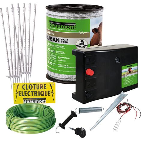 Beaumont – Clôture électrique pour grand chien – Kit complet avec poste S170 1.4J – Ruban 200m et 10 piquets 90cm – Sécurise votre jardin (1/4)