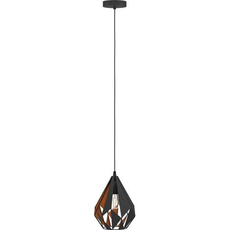 Suspension luminaire Carlton 1, lustre vintage en acier noir et cuivre, lampe suspendue rétro, douille E27, Ø 20,5 cm (1/4)