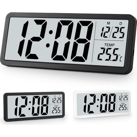 Horloge murale numérique à batterie, horloge murale numérique avec chiffres volumineux, température, 12/24 heures, horloge de bureau pour salon, chambre à coucher, bureau, école, garage (1/5)