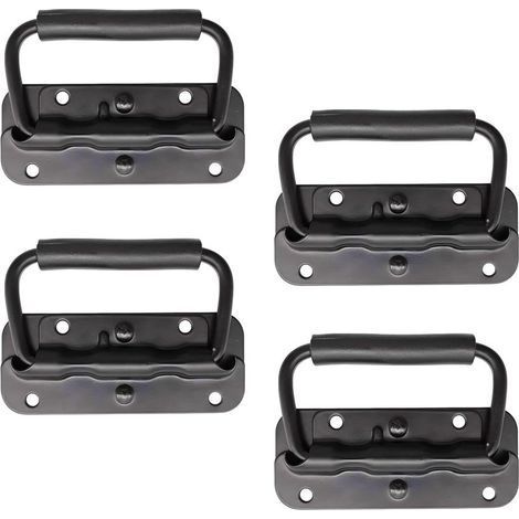 4 Pièce Poignée Pliante à Ressort Inox 100 mm Poignée de Traction Porte Pliante Poignée de Caisse Pliable Poignée de Boîte avec Poignée pour Boîte à Outils Porte Armoire Trappe (Noir) (1/5)