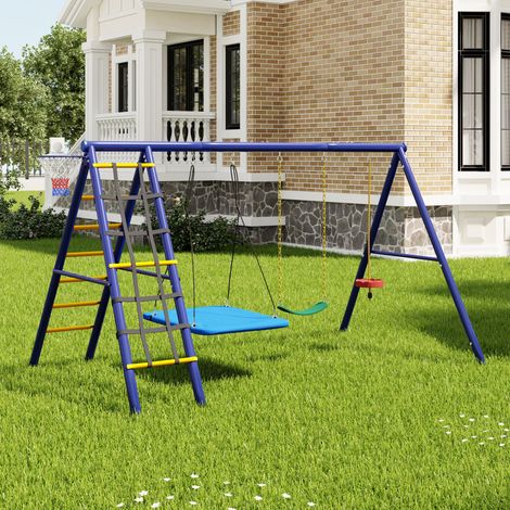 Gartenschaukelset, 3 Schaukeln + Klettergerüst + Basketballkorb, multifunktionale Gartenschaukel