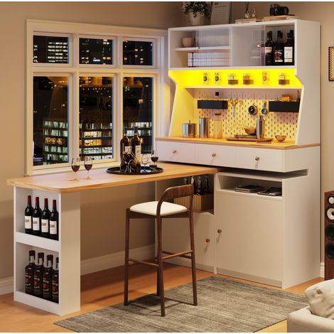 Buffet de cuisine haut avec LED et plateau coulissant 137x45x178 cm MDF PB blanc REDOM (1/5)