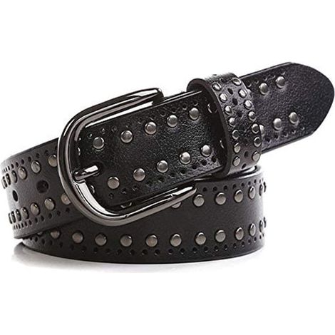 Ceinture ronde à rivets style punk rock pour femme - Ceinture en similicuir (PU) pour jeans, robes et pantalons (1/5)
