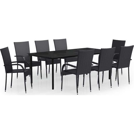 Maison Exclusive - Set da Pranzo per Giardino 9 pz con Cuscini Neri (1/5)