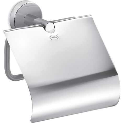Inda - Gealuna neigbarer Rollenhalter mit Deckel aus gebürstetem Stahl