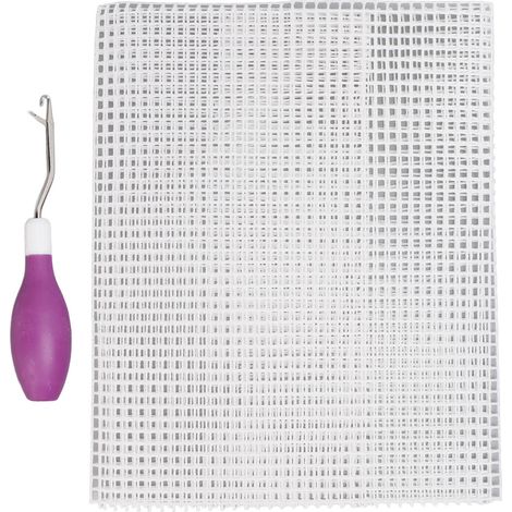 Outil à crochet et kit de crochet de tapis en maille avec poignée en caoutchouc, aiguille à crochet coudée, tissu en maille 50x50cm pour loisirs créatifs, violet (1/5)