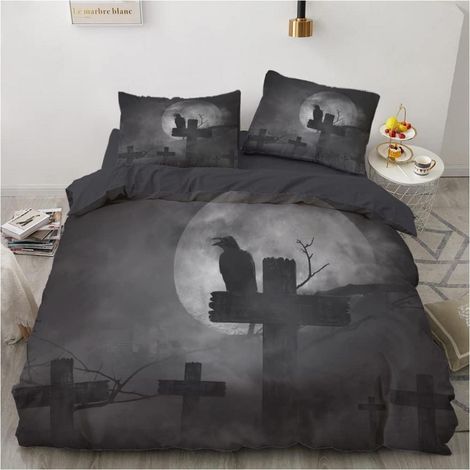 Bettwäsche-Set 155x220 cm mit 2 Kissenbezügen 80x80 cm, Gothic Totenkopf Motiv