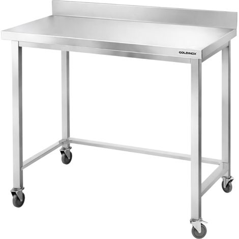 Table de travail en inox Bar 1200x800 mm avec renfort sur roulettes PREMIUM - GOLDINOX (1/4)