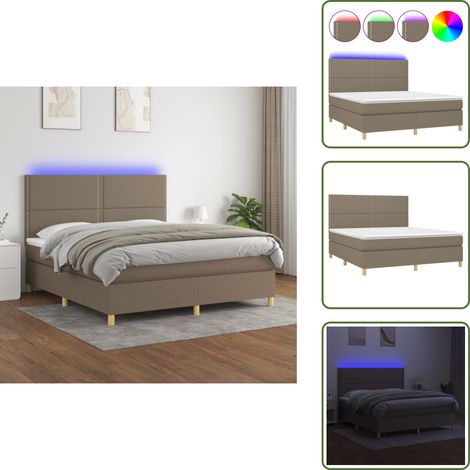 The Living Store Boxspringbett mit Matratze & LED Taupe 180x200 cm Stoff - Boxspringbett - Doppelbett - Bettenrahmen - Lattenrost - Matratze