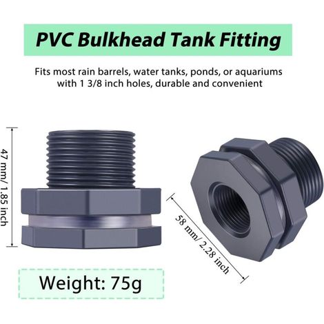 Raccord de cloison en PVC 2 pièces pour barils de pluie, aquariums, réservoirs d'eau (3/4") (1/3)