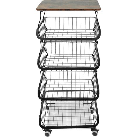 Skecten Cesta Almacenamiento Cocina con Estantes, Cesta de Frutas Metal 4 Pisos Cestas de Frutas y Verduras con Ruedas, Estilo Industrial (1/4)