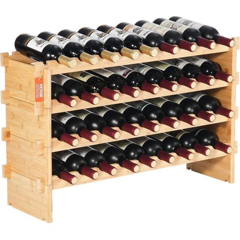 36 bouteilles 4 niveaux, casier à vin en bambou empilable pour rangement cave, cuisine ou bar (1/5)