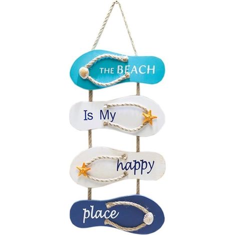 Plaque en Bois à Suspendre, Pancarte en Bois Murale, Panneau Suspendu Decoratif, Décoration Murale Bois Home, Signe de Porte Thème la Plage, Ornement Mural Nautical Beach Flip Flop, 57x22.5 cm (1/3)