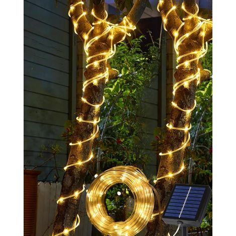 Guirlande Solaire Extérieur Tube, 10m 100 LED Guirlande Lumineuse Solaire 8 Modes, Etanche, Décoration pour Jardin, terrasse, Balcon (Blanc Chaud) (1/5)