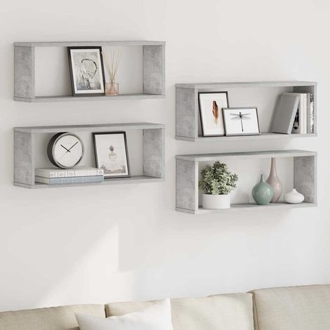vidaXL Estante cubo pared 4 uds madera ingeniería hormigón 60x15x23cm (1/5)