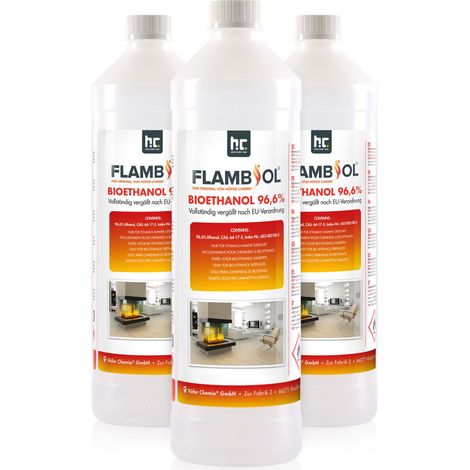 3x 1 L FLAMBIOL® Bioethanol 96,6% Premium für Ethanol-Tischkamin in Flaschen (1/5)