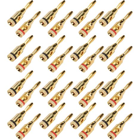 Fiches banane pour haut-parleur, 32 pièces, en alliage d'aluminium plaqué or, Type à vis ouvert universel pour fils 12 à 18 AWG (1/5)