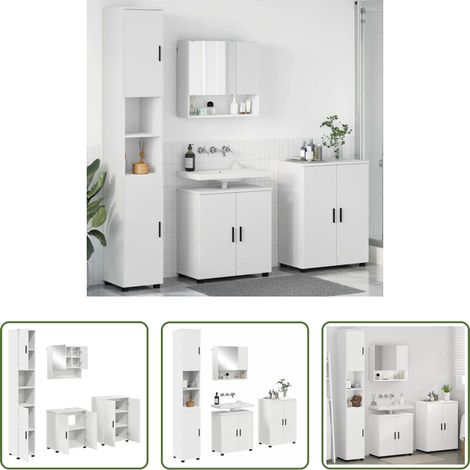 Badezimmermöbel Set - Badezimmermöbel-Set mit Tür 4 pcs Weiß Holzwerkstoff & Metall (1/5)