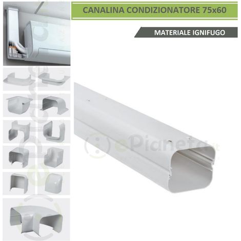 Sistema Canalina per condizionatori 75x60 mm con Accessori a scelta passacavi bianco coprifili a parete  Canalina 2 metri