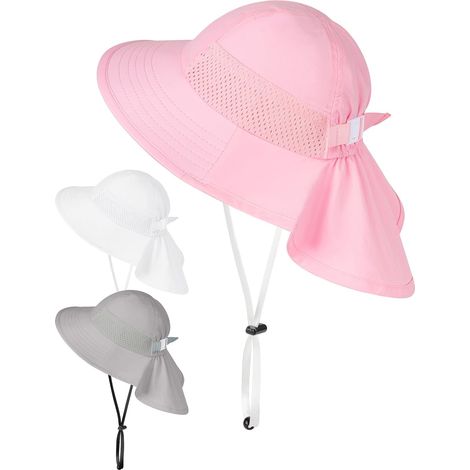 Bob Chapeau de Soleil Bébé Enfants Chapeau à Bord Large Anti UV Respirant Casquette Protège Nuque Chapeaux de Seau Plage Été pour Garçons et Filles (1/5)