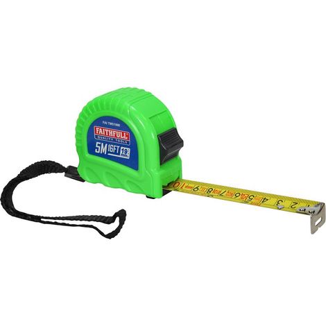 Faithfull Twin Lock Tape Measure – 5 Meters / 16 Feet Length, 19mm Width, Model FAITM519MI (1/5)