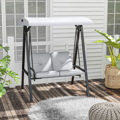 REDOM Balancelle de jardin 145x116x172 cm, 2 places, toit inclinable, coussins, polyester gris (1/5)
