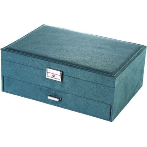 Boîte à Bijoux, Coffre à Bijoux, Présentoir, à 2 Niveaux, avec 1 tiroir et 1 clé, pour bagues, Montres, Colliers, Boucles d'oreilles, idée Cadeau